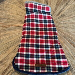 Eddie Bauer dog jacket plaid flannel red blue black gray size Large coat